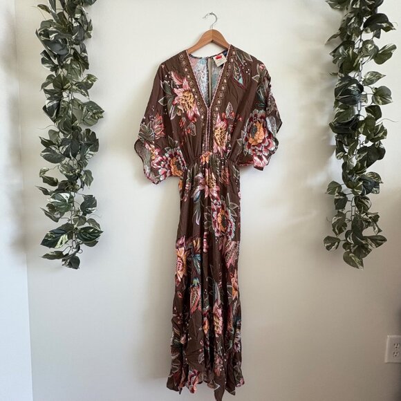 Farm Rio Valentina Dolman Sleeve Midi Dress Floral Multi NWT Women’s Size XS - Picture 1 of 10